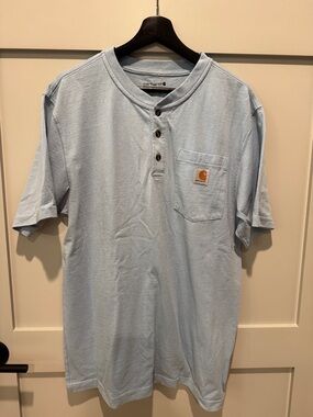 Carhartt Light Blue Short-Sleeve Henley with Pocket - Men